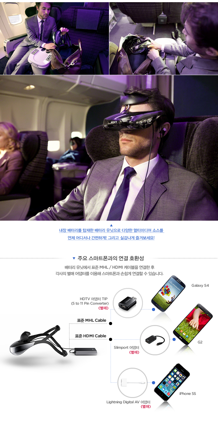 내장 배터리를 탑재한 배터리 유닛으로 다양한 멀티미디어 소스를 언제 어디서나 간편하게! 그리고 실감나게 즐겨보세요!